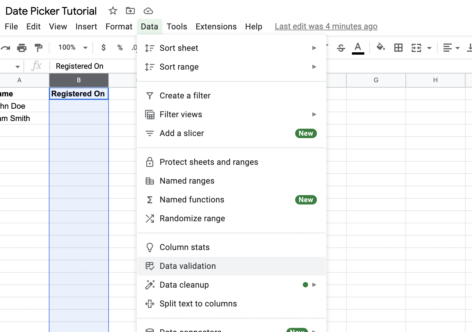 How to add date dropdown in google sheet