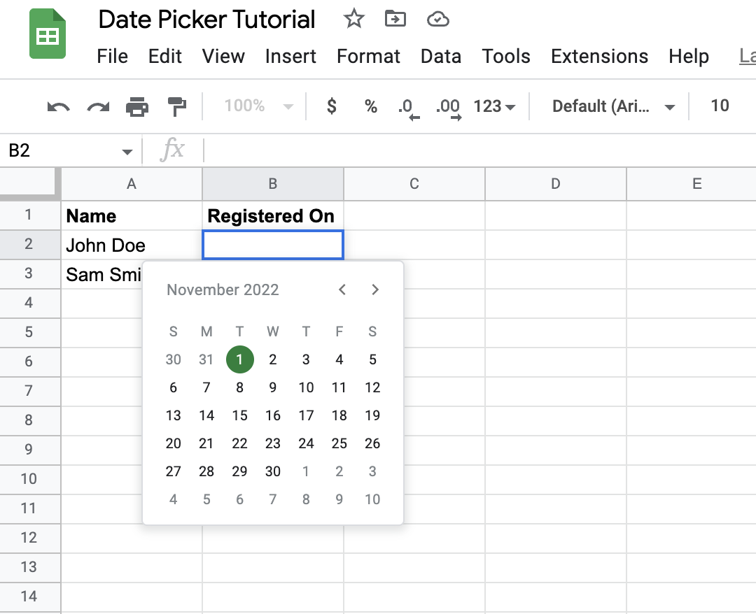 simple date drop down on google sheets